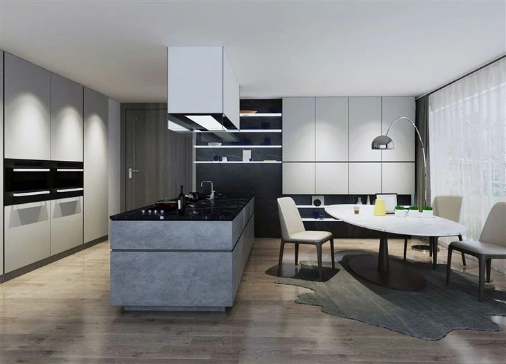Tủ bếp Melamine màu xám hiện đại